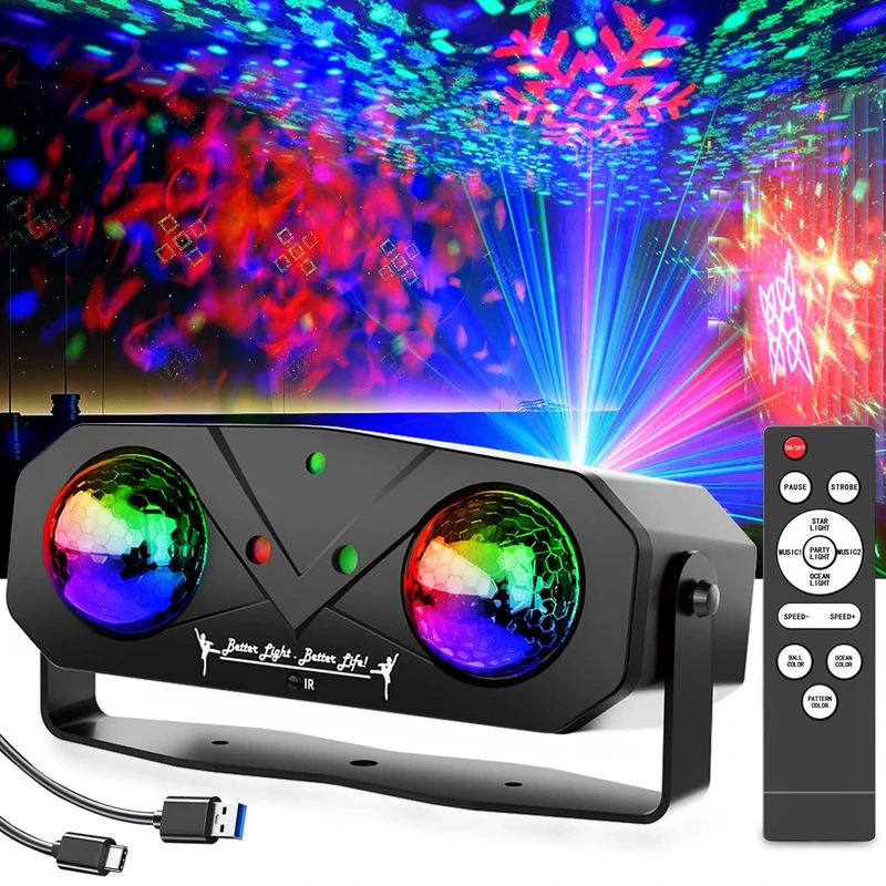 Disco Ball Party Lights With Sound Activated Lights, Star Projection, Ocean Light, and RG Light Pattern - Perfect for DJ, KTV, Club, Dance, Decor, Christmas, Birthday Festival Gifts