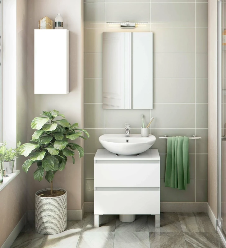 Dmora Croskey Hanging Cabinet, Wall Cabinet, Multifunctional Auxiliary Cabinet, 30 x 16 x H 60 cm, Glossy White