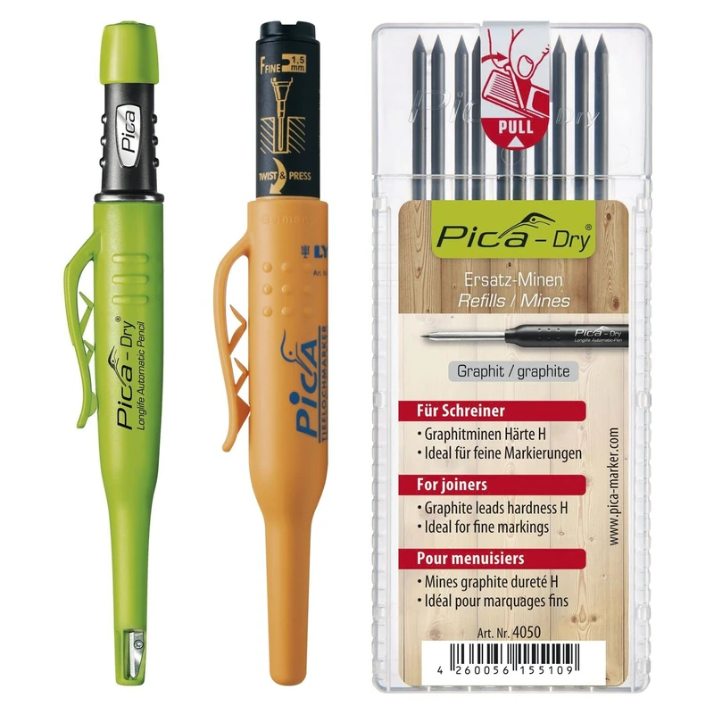 Vasalat Pica Dry Deep Hole Marker Graphite + Pica 150 Red + 10 Refills Set of 3