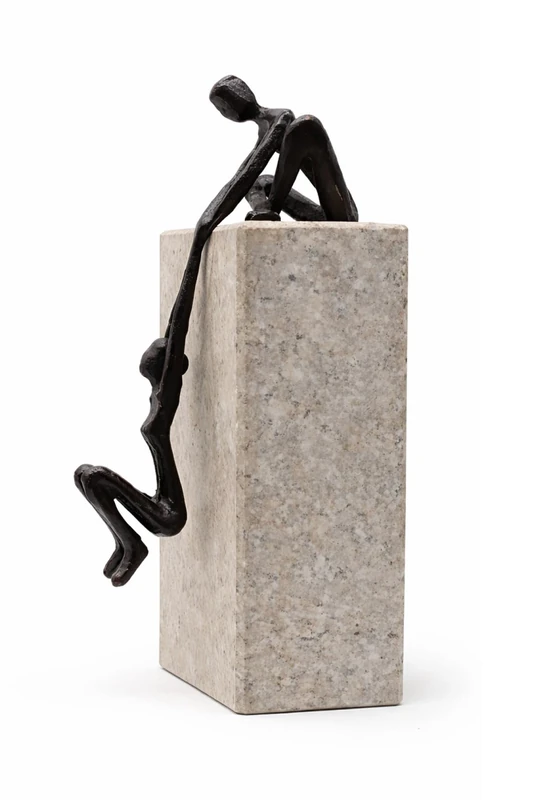 ULVEOL Industrial Abstract Metal Art Sculpture Couple - Man Lifting Woman from Ledge - Modern Love Gift Bronze for Couples Cast Iron Shelf Decor for Home, Farmhouse, Bedroom, Living Room