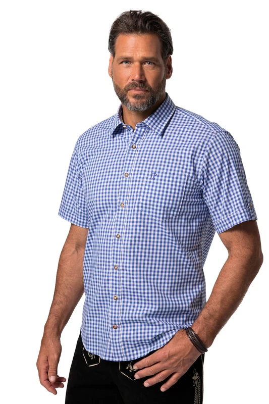 JP 1880 Men's Large Sizes Menswear L-8XL Checked Shirt, Long Sleeve, Buttondown Collar, Modern Fit, up to 8 XL 748509, Light Blue, 3XL - Image 1