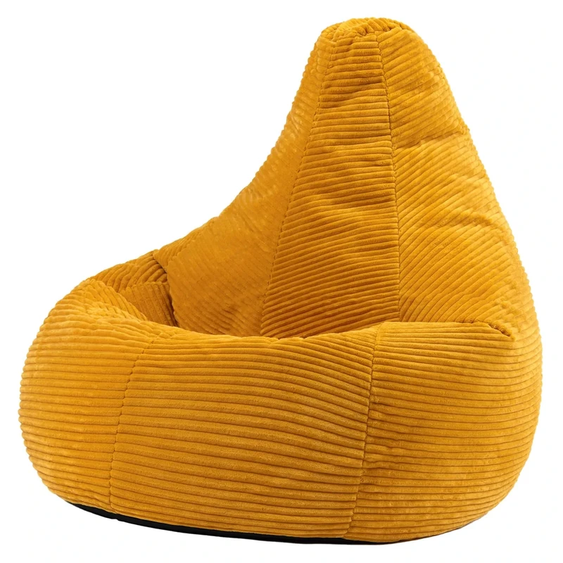 icon Dalton Cord Bean Bag Chair, Ochre Yellow, Large Adult Bean Bag with Filling Included, Comfy Chair, Living Room Furniture, Bedroom Furniture