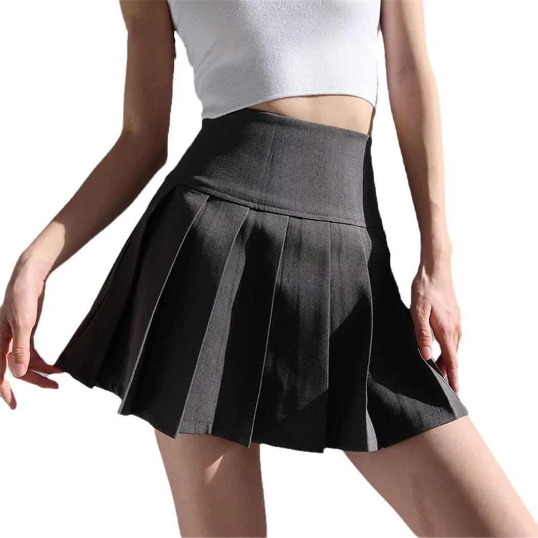 KEHAIOO Summer Womens Mini Pleated Skirt, Black Harajuku High Waist Sexy Gothic Solid Skirts