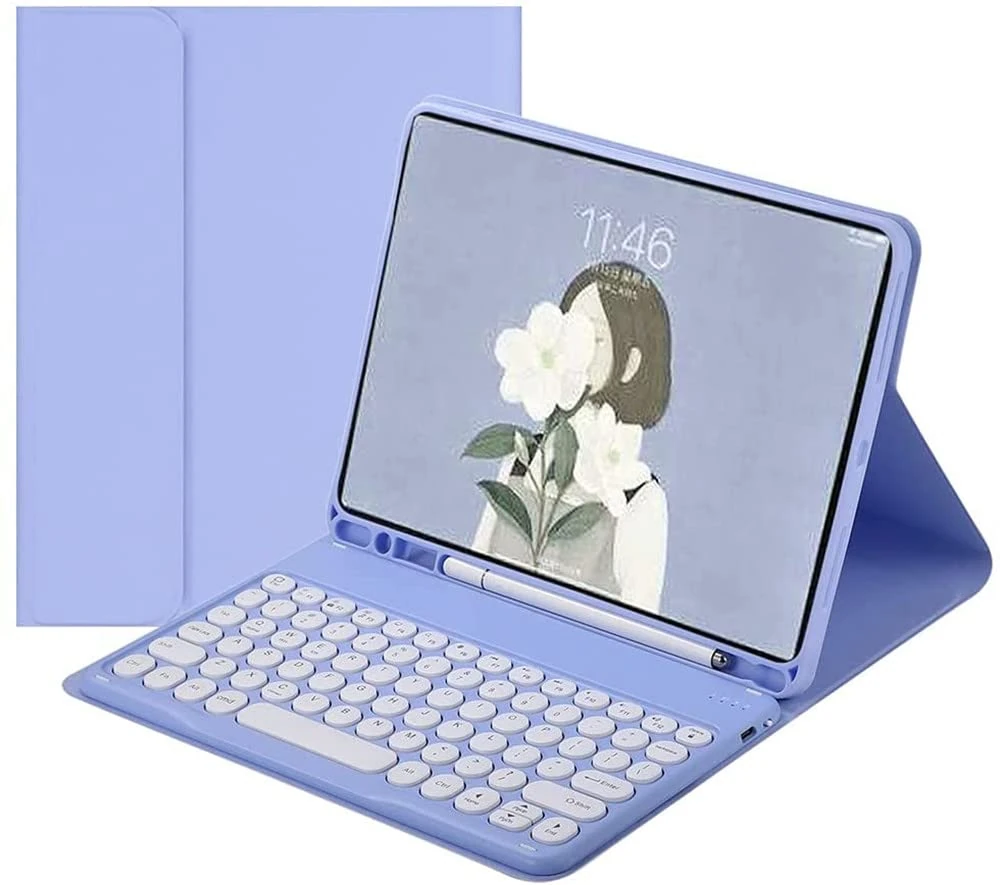 QIYIBOCASE Keyboard Case for iPad Air 11 Inch M2/ iPad Air 5th/4th Generation,Slim Detachable Magnets Round Keycaps Keyboard Case with Pencil Holder, Purple