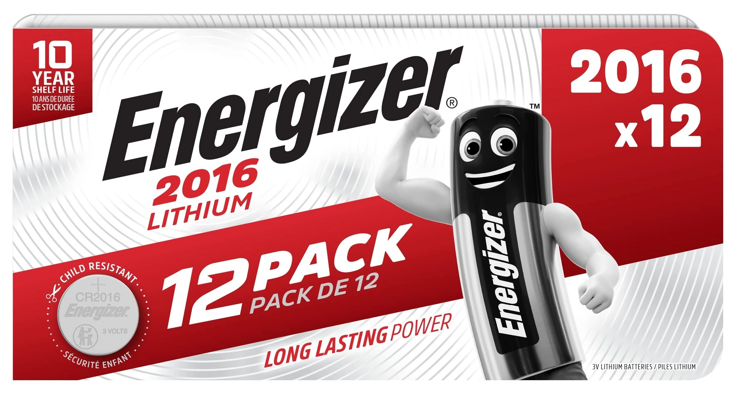 Energizer CR2016 Lithium Coin Cell Battery 3 Volt 12 Pack
