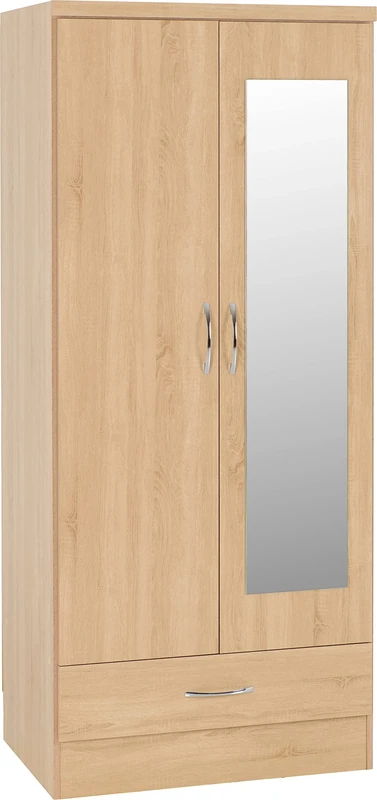 Seconique Nevada Mirrored 2 Door Wardrobe in Sonoma Oak Effect