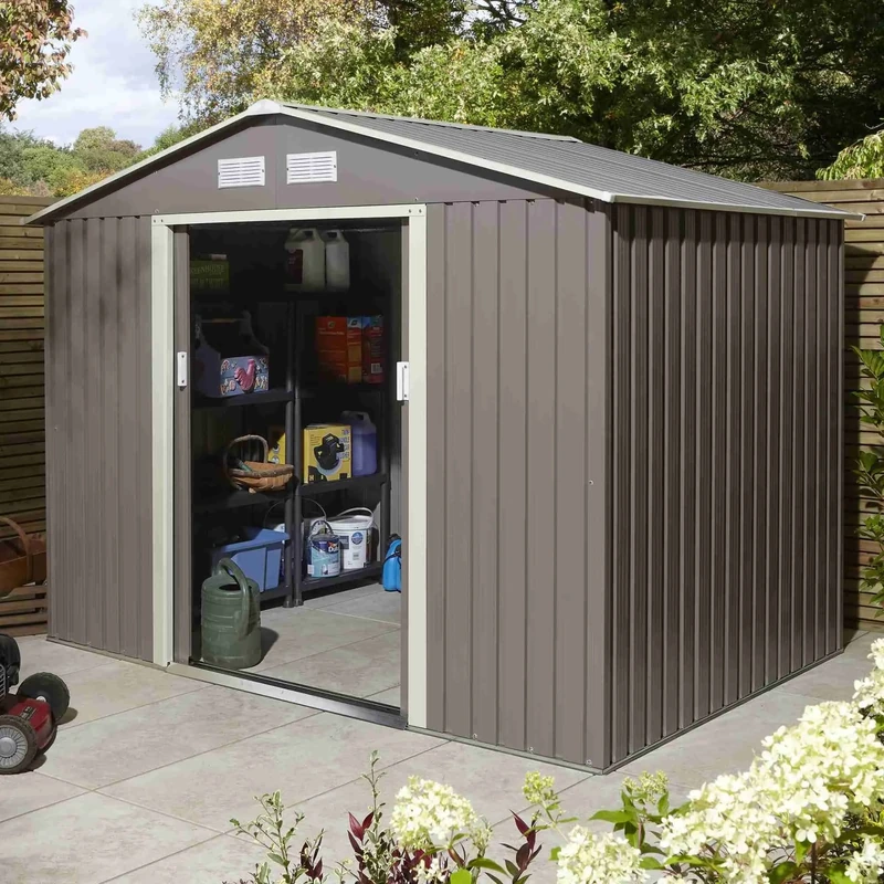Rowlinson Trentvale Metal Apex Shed 8ft x 6ft - Color: Light Grey