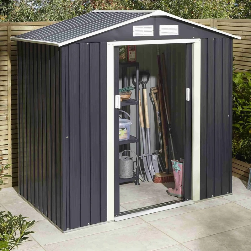 Rowlinson Trentvale 6x4 Metal Apex Shed Dark Grey