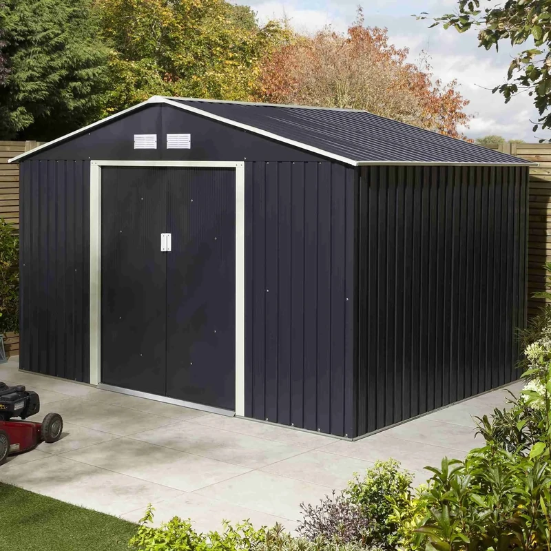 Rowlinson Trentvale Metal Apex Shed 10ft x 8ft - Color: Light Grey