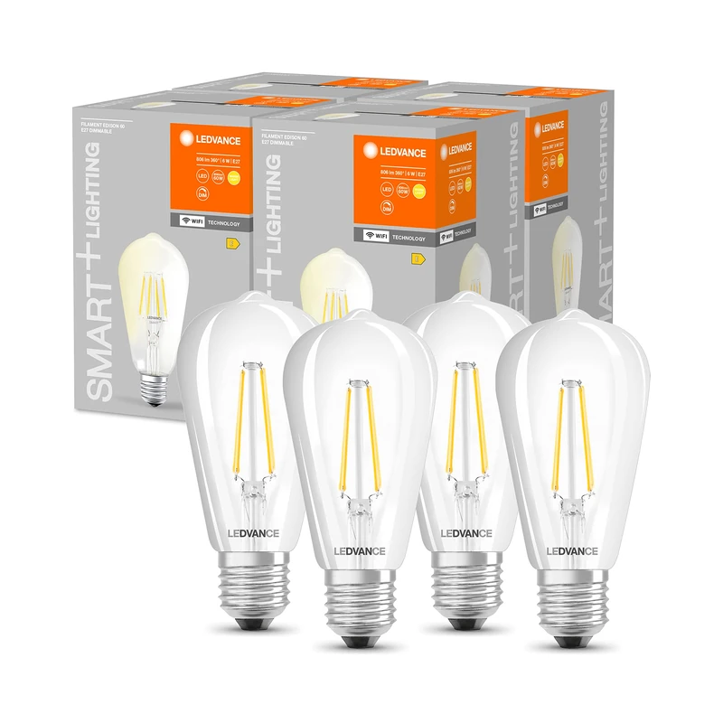 LEDVANCE Smart LED Lamp E27 WiFi Dimmable Warm White 4-Pack
