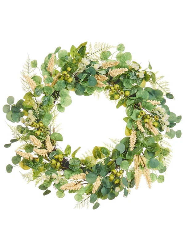 WeRChristmas Artificial Spring Eucalyptus Wreath, Cream, 28 Inch