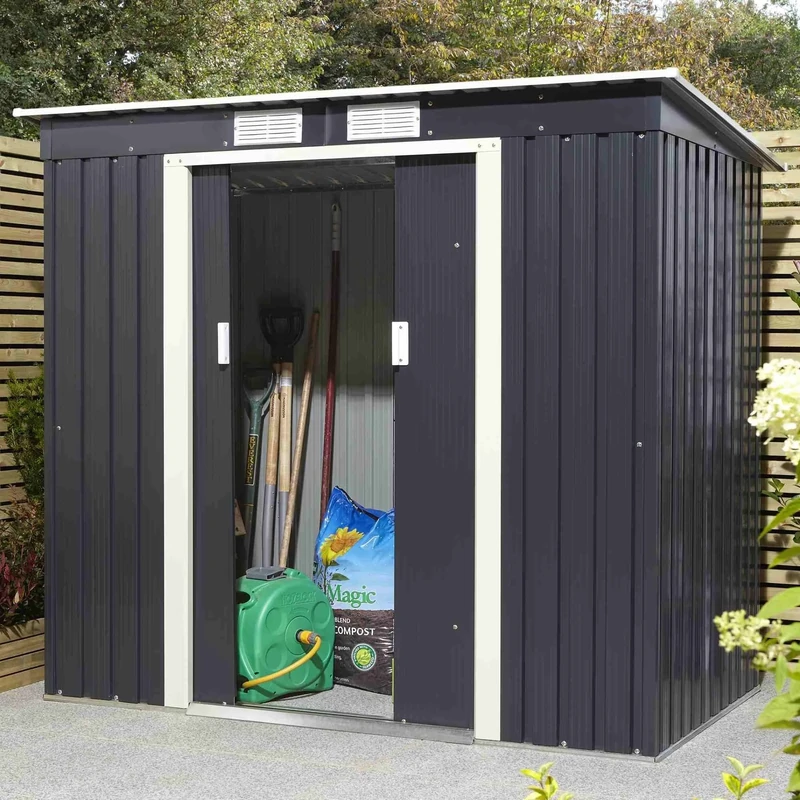 Rowlinson Trentvale 6x4 Metal Pent Shed Dark Grey