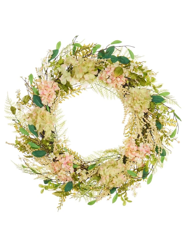 WeRChristmas Artificial Spring Hydrangea Wreath, Peach & White, 28 Inch