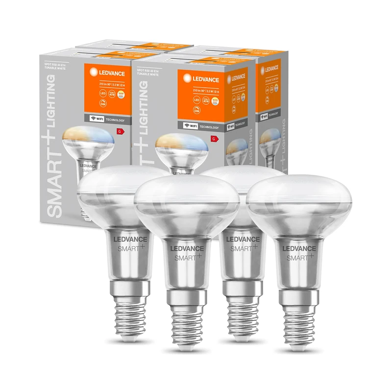 LEDVANCE Smart LED R50 spot lamp with WiFi Technology, E14 Base, Light Colour Changeable (2700-6500K), Replacement for Conventional 40W Reflector Light Bulbs, 4-Pack