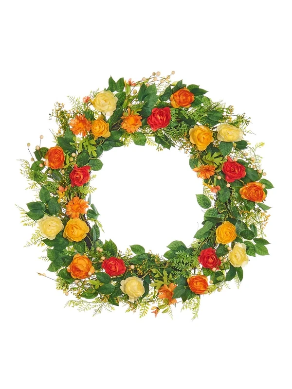 WeRChristmas Artificial Spring Rose Wreath, Orange, 28 Inch