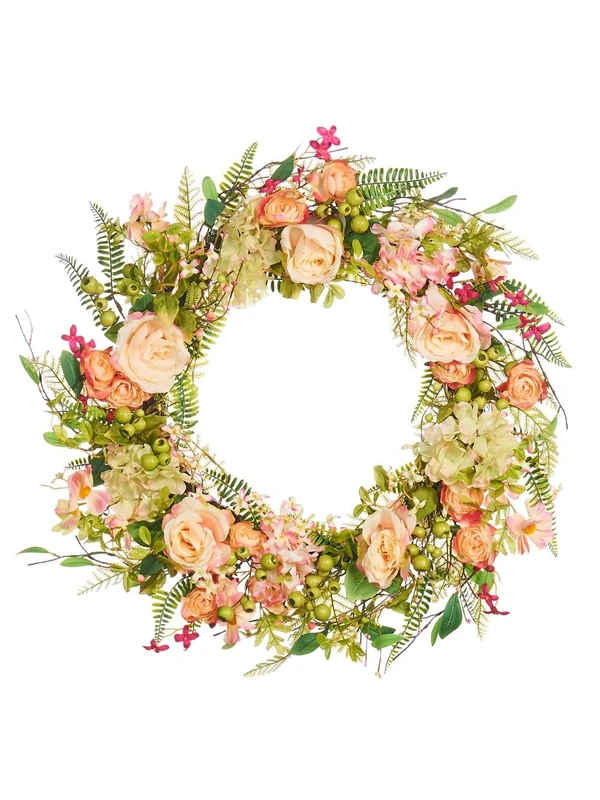 WeRChristmas Artificial Spring Rose Wreath, Pink, 28 Inch