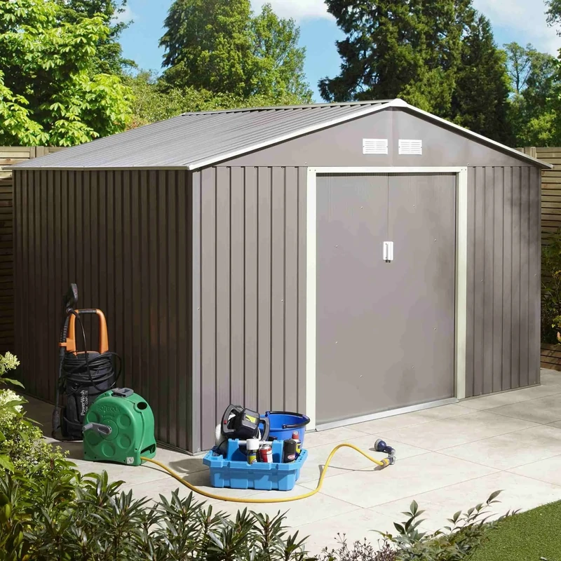 Rowlinson Trentvale Metal Apex Shed 10ft x 8ft - Color: Dark Grey