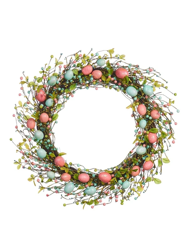 WeRChristmas Artificial Spring Wreath, Blue & Pink, 28 Inch (WRS-1010)