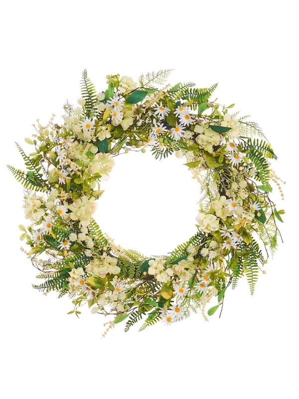 WeRChristmas Artificial Spring Daisy Wreath, Green & White, 28 Inch