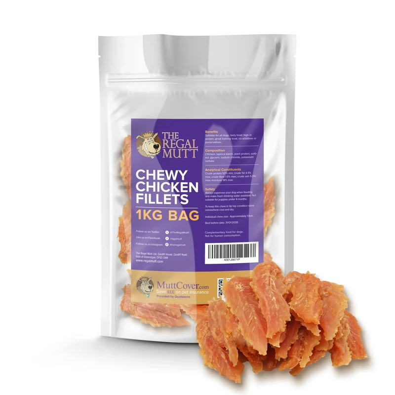 The Regal Mutt Chewy Chicken Fillets Dog Treats - 1kg Bag