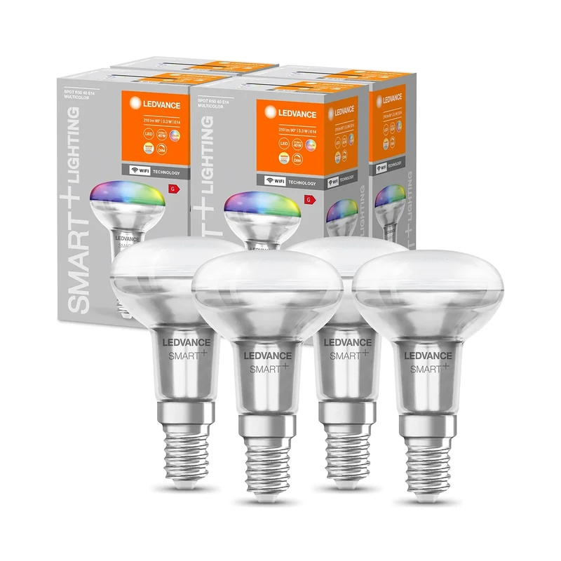 LEDVANCE Smart LED R50 spot lamp with WiFi Technology, E14, RGB Colours & Light Colour Changeable, Reflector lamp as Replacement for Conventional 40W Light Bulbs, 4-Pack