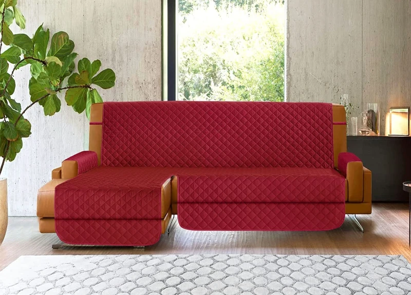BIANCHERIAWEB Peninsula Sofa Cover Anti-Slip Quilted Imperial Bordeaux 240 Left