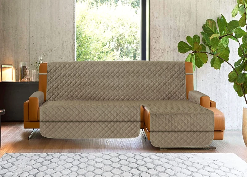BIANCHERIAWEB Peninsula Anti-Stain Non-Slip Quilted Imperial Taupe 190 Right Sofa Cover