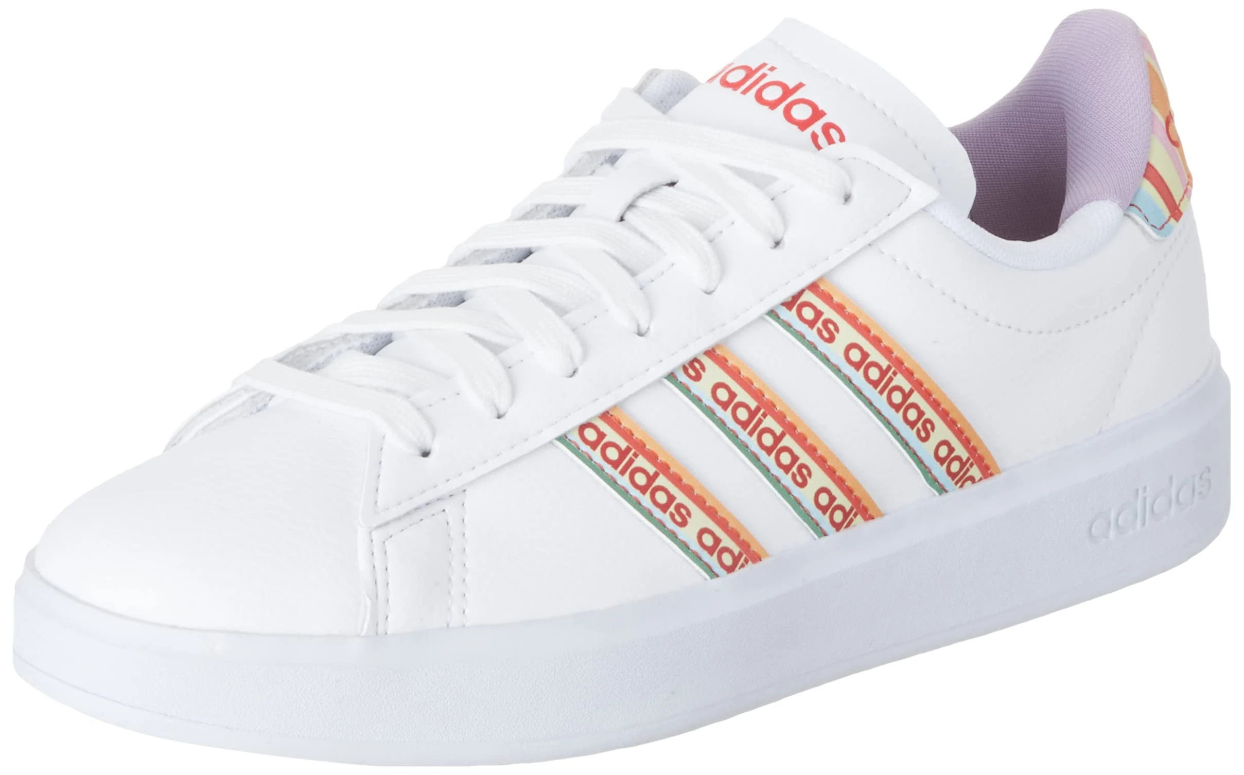 adidas Womens Grand Court 2.0 Shoes, White/Lush Red/Purple, 8.5