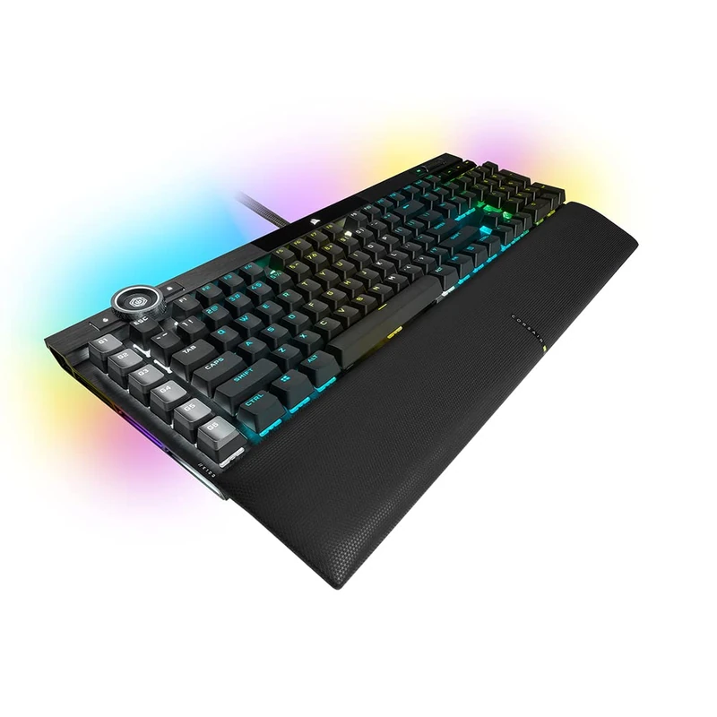 Corsair K100 RGB Opto-Mechanical Gaming Keyboard (OPX RGB Switch, RGB LED Backlight, Polycarbonate Keycap Set, Removable Magnetic Wrist Rest, Faux Leather Black)