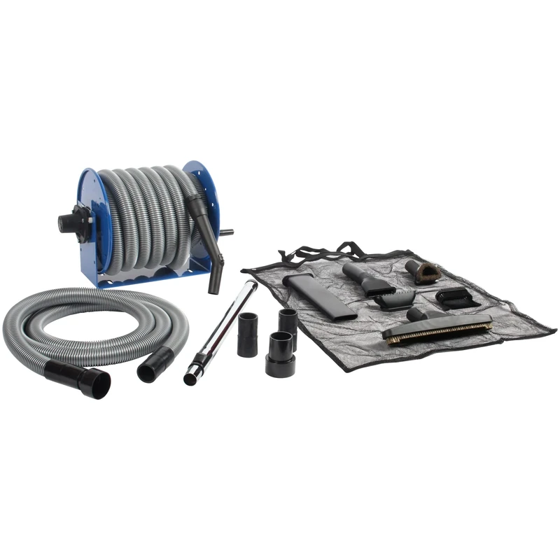 Industrial Steel Reel with 30 Ft. Hose and Garage Attachment Kit for Wet/Dry Vacuums