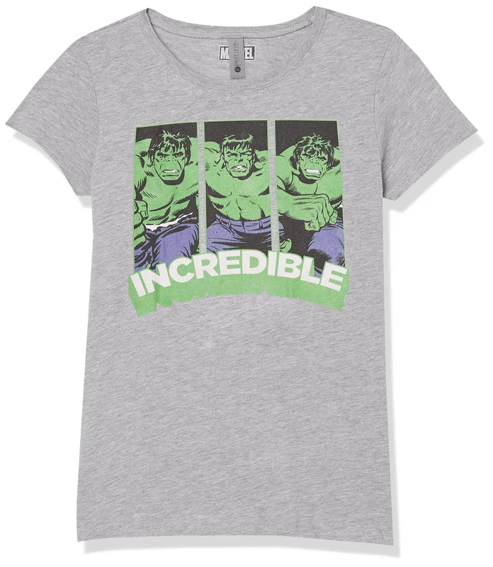 Marvel Little, Big Classic Super Incredible Girls' Short-Sleeved T-Shirt, Athletic Heather, Small, Athletic Heather, S