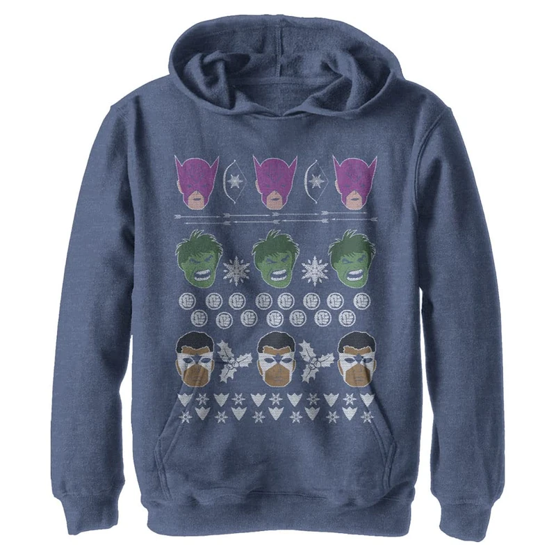 Marvel Kids' Avengers Sweater Hooded Sweatshirt, Navy Heather, M