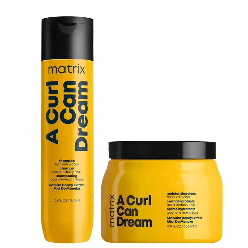 Matrix Total Results, A Curl Can Dream Cleansing Shampoo 300 ml and Moisturising Cream 500 ml Duo, infused with Manuka Honey Extract, For Curly and Coily hair, Duo