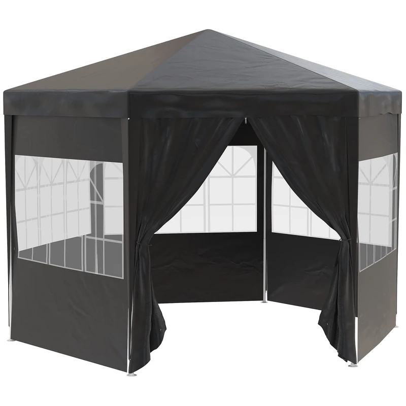 Outsunny 4m Hexagonal Gazebo Canopy Party Tent with 6 Removable Side Walls for Outdoor Event with Windows and Doors, Black