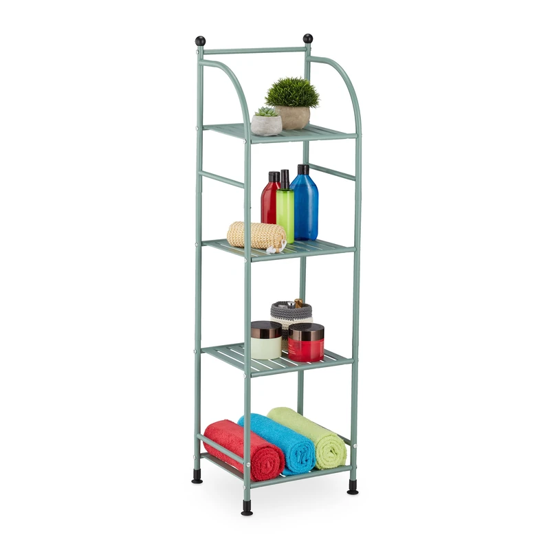 Relaxdays Narrow Storage Unit, 115 x 33 x 28 cm, Kitchen & Bathroom Shelf, 4 Lattice Trays, Metal Standing Tower, Green - Image 1