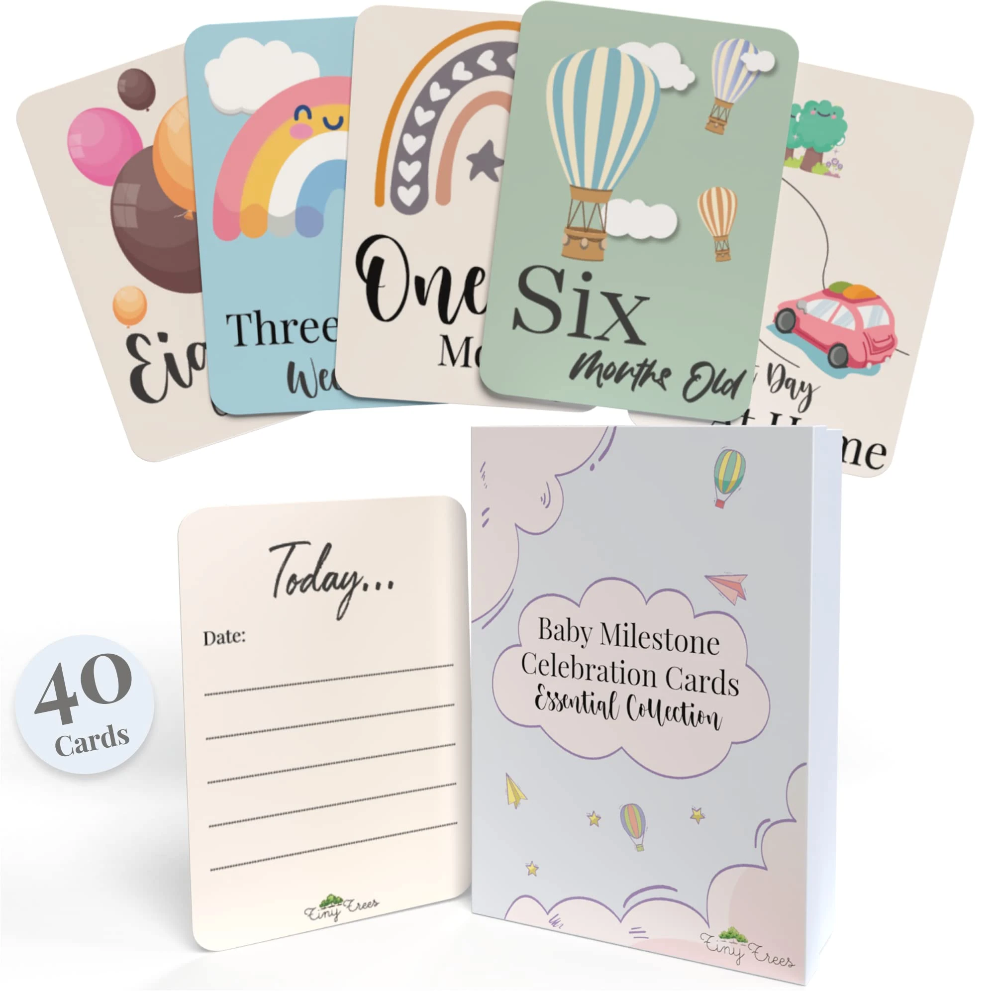 Tiny Trees® 40 Baby Milestone Cards in Gift Box - Baby Shower Gifts for Mum - New Baby Gift for Boy or Girl - Unisex Milestone Baby Cards for New Parents Pregnancy Gifts and Keepsake