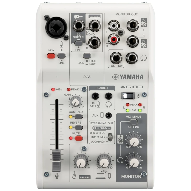 Yamaha AG03MK2 3-Channel Live Streaming Mixer with USB Audio Interface, for Windows, Mac, iOS and Android, in White