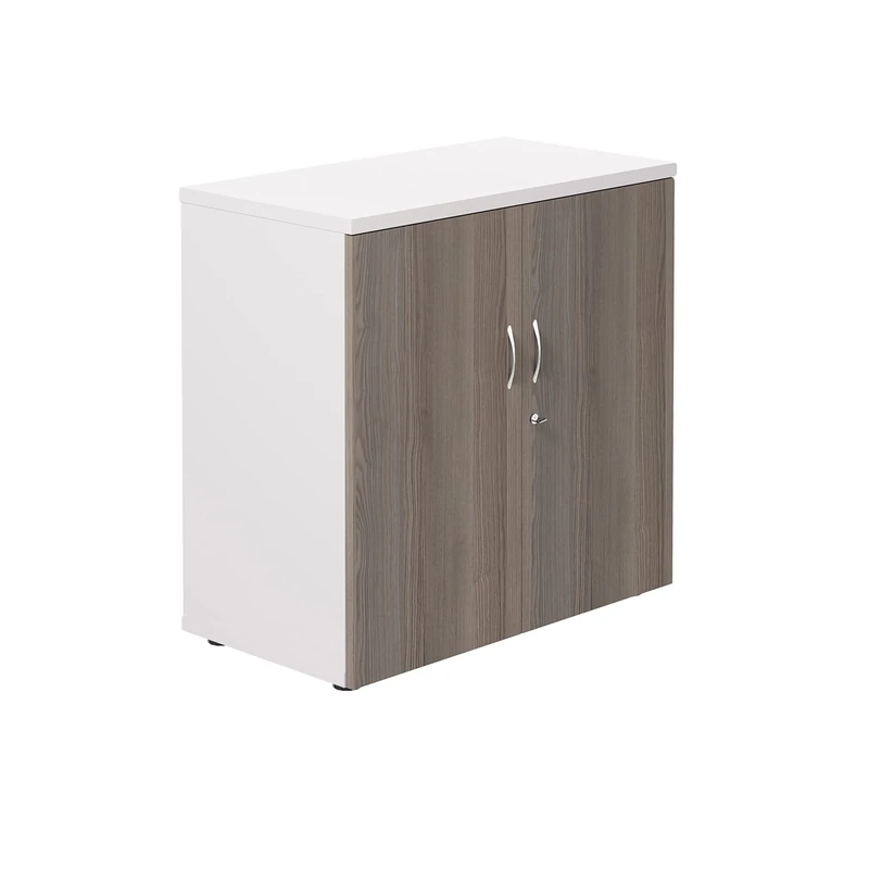 Office Hippo Heavy Duty Office Cupboard, Robust Office Furniture, Office Storage with Adjustable Feet, Versatile Lockable Cupboard, Office Storage With 1 Durable Adjustable Shelf - White/Grey Oak