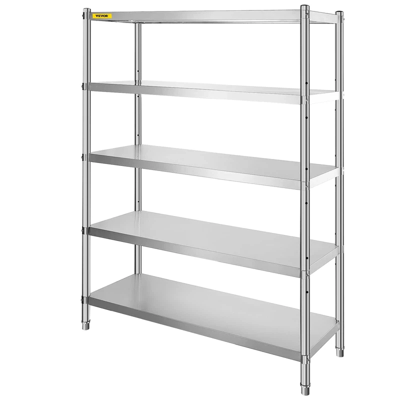 VEVOR Stainless Steel Shelving 48x18.5 Inch 5 Tier Adjustable Shelf Storage Unit Stainless Steel Heavy Duty Shelving for Kitchen Commercial Office Garage Storage 330lb Per Shelf