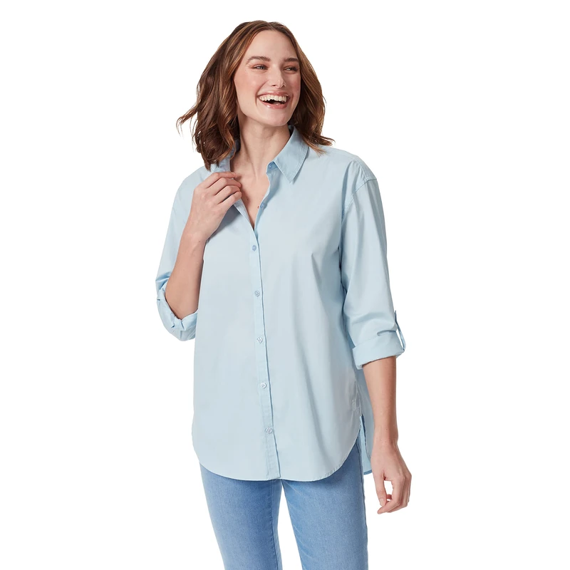 Gloria Vanderbilt Women's Amanda Oversized Button Down Shirt with Roll-tab Sleeves, Pale Sky, L