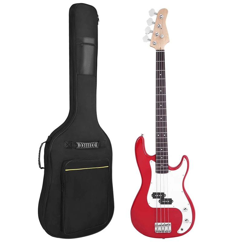 Muscab Bass Guitar Bag 6mm Padding Electric Bass Case, Electric Bass Gig Bag Backpack with Neck Strap and Pockets, Black(Yellow Line), Bass Bag, Guitar