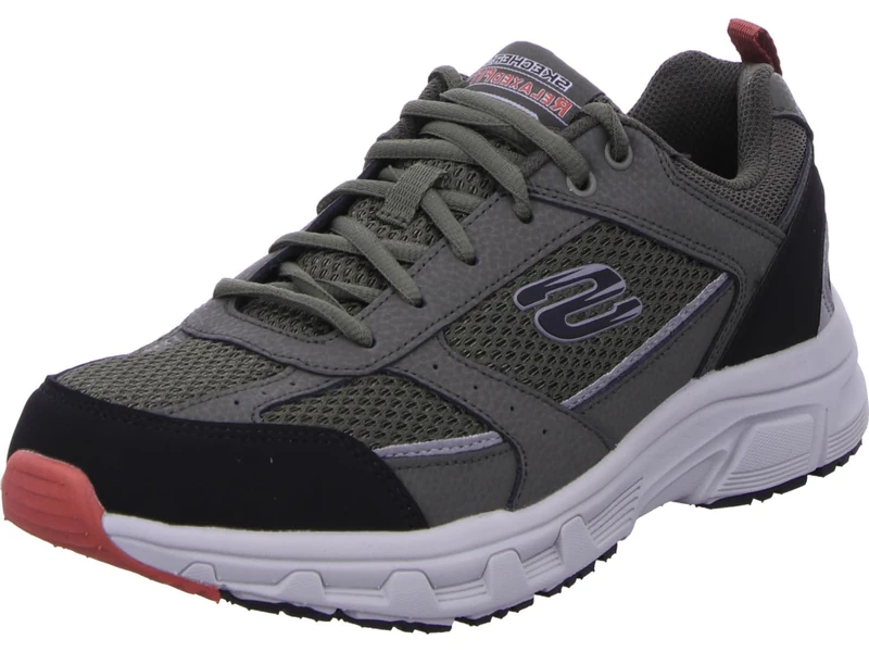 Skechers Men's Oak Canyon Verketta Sneaker, Olive Leather/Mesh/Black Pu/Trim, 10.5 UK