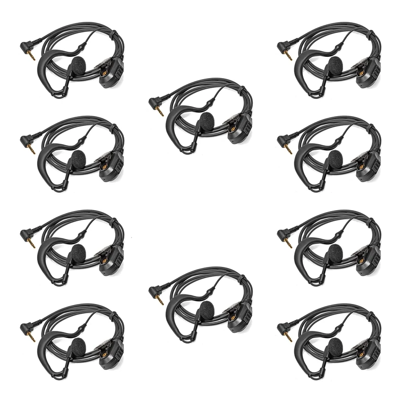 HYSHIKRA 2.5mm G-Shape Earpiece with Mic 1 Pin Walkie Talkie Headset Compatible for Motorola TLKR T60 T61 T62 T81 T80 T82 Extreme Hunter HYT TC-320 2 Way Radio (10 Pcs)