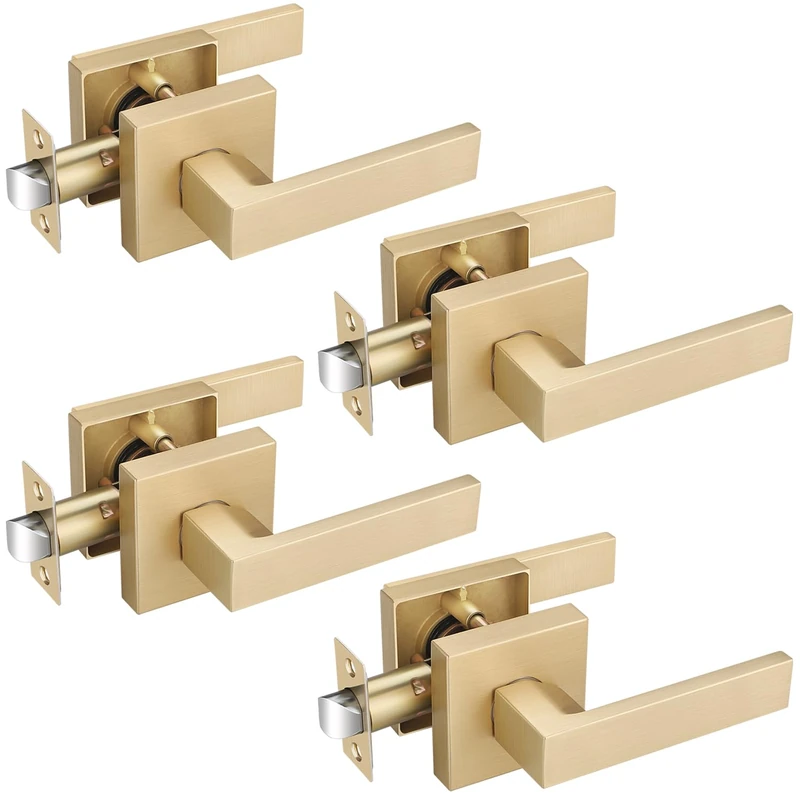 EHOMEWARE Door Levers Door Knobs Interior in Satin Brass Finish (4, Passage Door Lever)