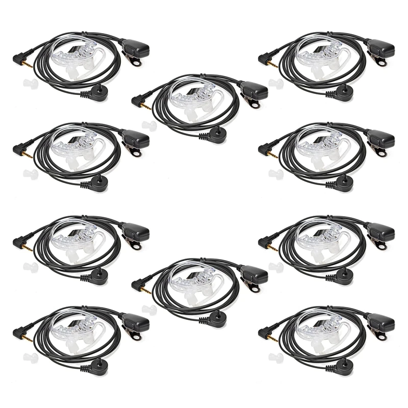 HYSHIKRA 2.5mm Covert Acoustic Tube Earpiece Headset Compatible with Motorola TLKR T60 T61 T62 T81 T80 T82 Extreme Hunter HYT TC-320 Walkie Talkie (10 Pack)