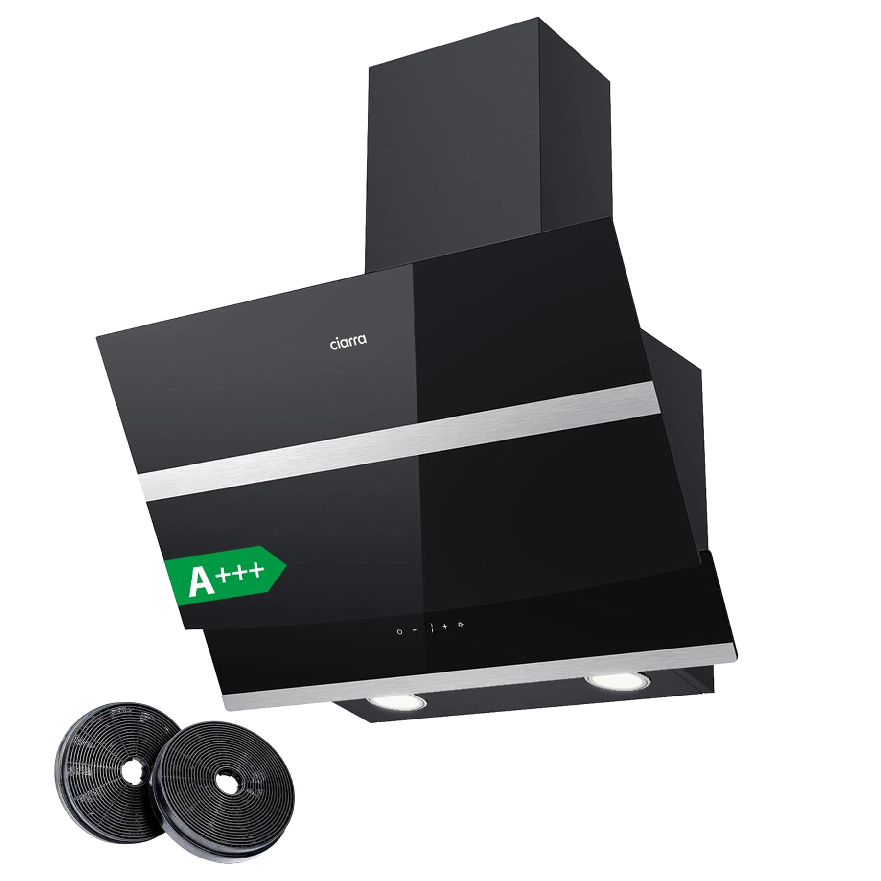 CIARRA ASB6736N Angled Cooker Hood 60cm Class A+++ 650m³/h Touch Control with Carbon Filters Recirculating & Ducting LED Lights Wall Mounted Range Hood 600mm Kitchen Extractor Fan