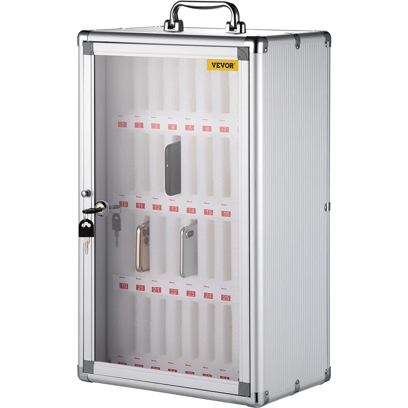 VEVOR Cell Phone Storage Cabinet, 36 Slots, Aluminum Alloy Pocket Chart Storage Locker Box w/Portable Handle, Key Lock & Handwritten Tags, Wall Mounted for Classroom, Office, Gym