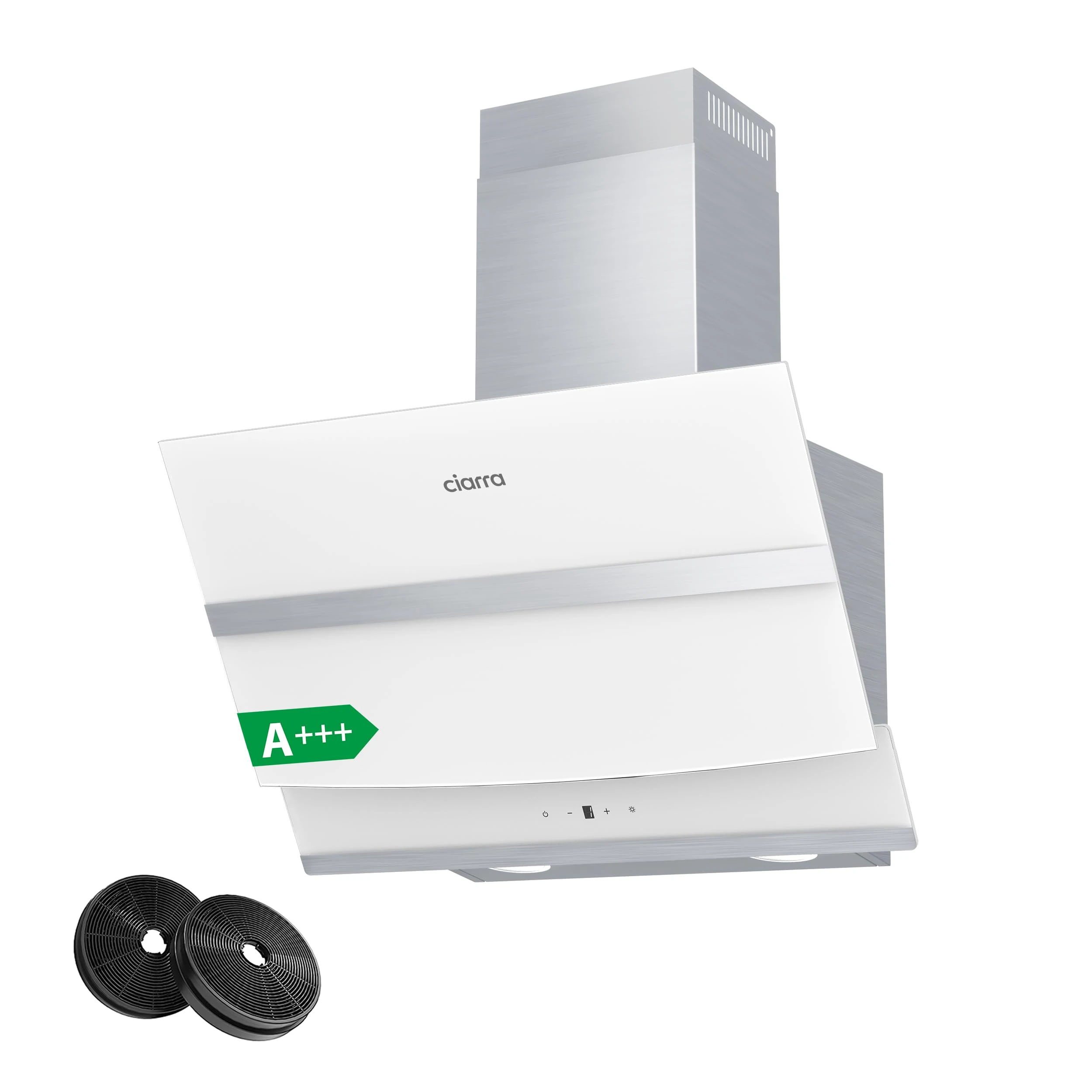 CIARRA Angled Cooker Hood 60cm ASW6736N Class A+++ 650m³/h Touch Control Wall Mount hood with Carbon Filters Recirculating&Ducting LED Lights 600mm Kitchen Extractor Fan