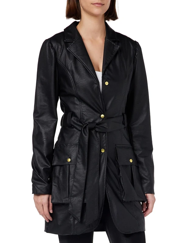 KENDALL & KYLIE Women's K&K W VGN LEATHER TIE BLAZER * KKW3711004 K&K W VGN LEATHER TIE BLAZER * KKW3711004, BLACK, L, Black, L - Image 1