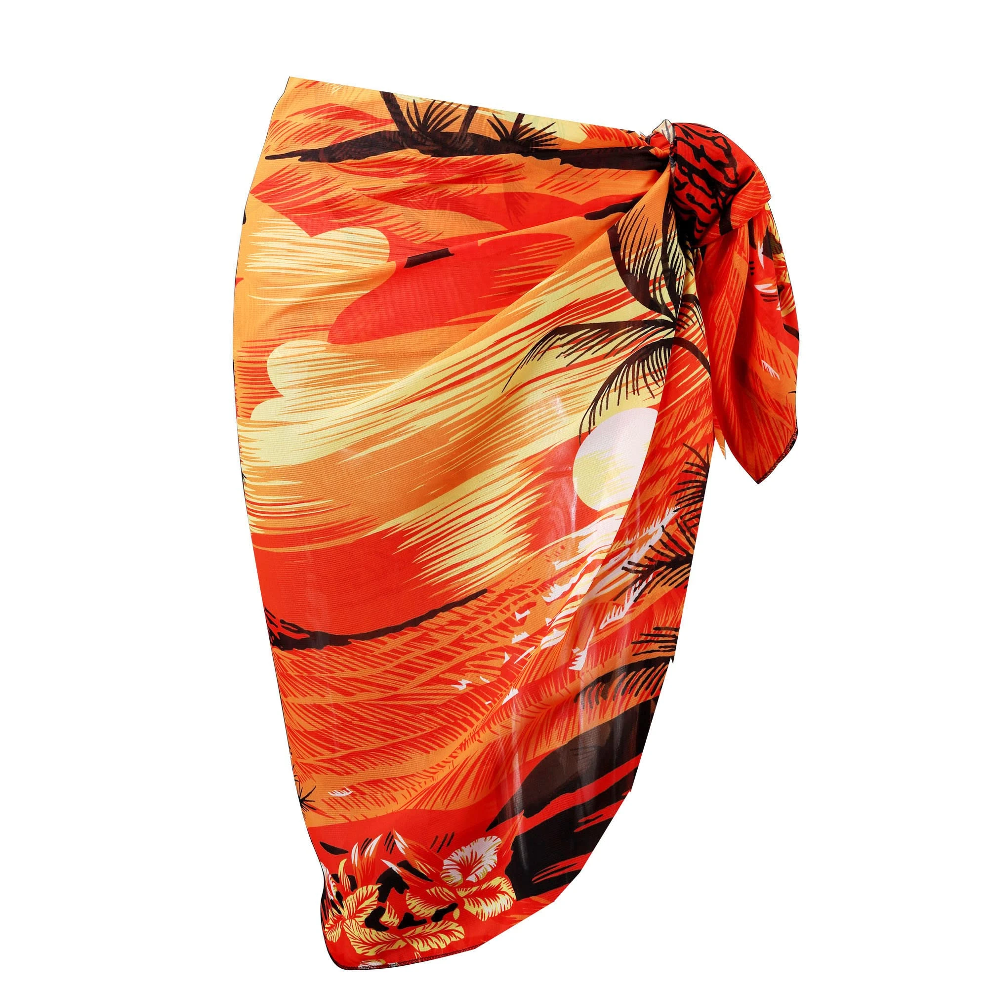 Faletony Sarongs for Women Beachwear Swimsuit Cover Ups Chiffon Pareo Beach Wrap Bright Floral Pattern Summer Holiday Sarong Skirt Ukiyoe Coconut Tree